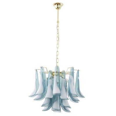 Murano Glass Blue Ottanio Color with White Petal Ceiling Lamp, Italy, 1990s-MPO-1761801