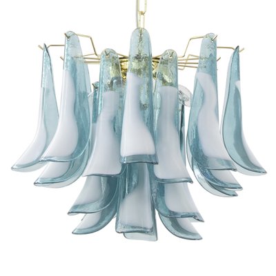 Murano Glass Blue Ottanio Color with White Petal Ceiling Lamp, Italy, 1990s-MPO-1761801