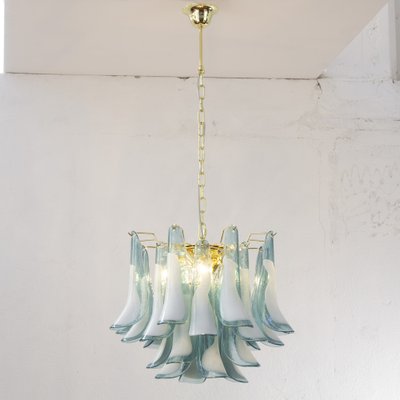 Murano Glass Blue Ottanio Color with White Petal Ceiling Lamp, Italy, 1990s-MPO-1761801