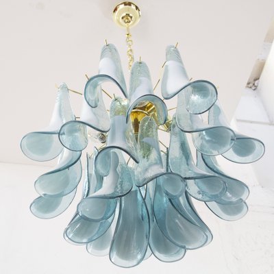 Murano Glass Blue Ottanio Color with White Petal Ceiling Lamp, Italy, 1990s-MPO-1761801