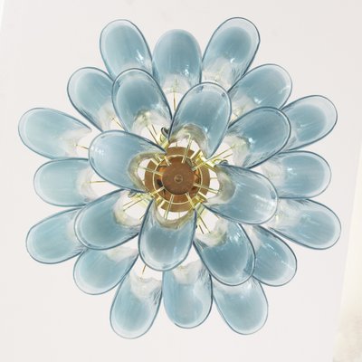 Murano Glass Blue Ottanio Color with White Petal Ceiling Lamp, Italy, 1990s-MPO-1761801