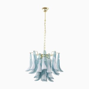 Murano Glass Blue Ottanio Color with White Petal Ceiling Lamp, Italy, 1990s-MPO-1761801