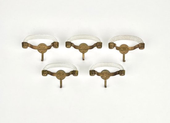 Murano Glass & Brass Coat Hanger Rack from Venini, Italy, 1940s, Set of 5-LYQ-1171325