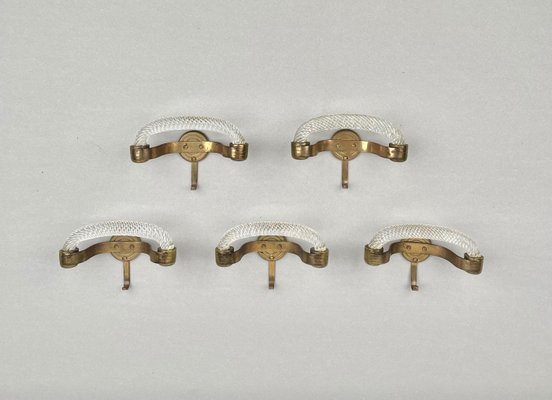 Murano Glass & Brass Coat Hanger Rack from Venini, Italy, 1940s, Set of 5-LYQ-1171325