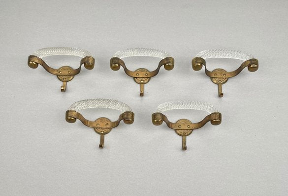 Murano Glass & Brass Coat Hanger Rack from Venini, Italy, 1940s, Set of 5-LYQ-1171325