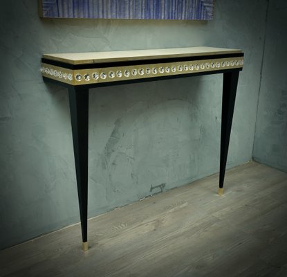 Murano Glass, Brass & Goatskin Console Table, 1950s-UH-585797