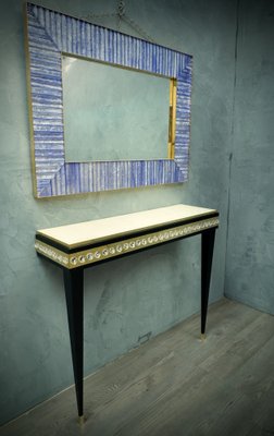 Murano Glass, Brass & Goatskin Console Table, 1950s-UH-585797