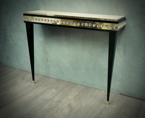 Murano Glass, Brass & Goatskin Console Table, 1950s-UH-585797