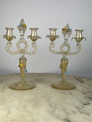 Murano Glass Candelabras in the style of Barovier & Toso, Italy, 1960s, Set of 2-YST-1743133