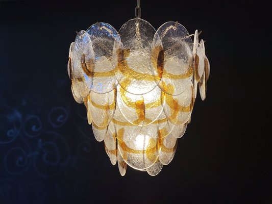 Murano Glass Chandelier with 41 Lattimo Amber Glasses from Mazzega, 1970s-FHZ-1264128