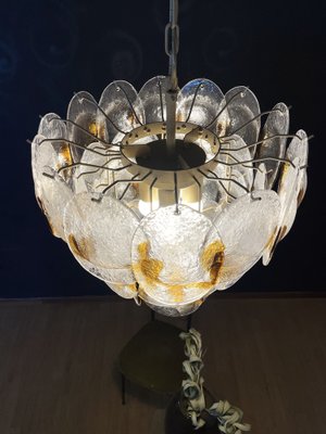 Murano Glass Chandelier with 41 Lattimo Amber Glasses from Mazzega, 1970s-FHZ-1264128