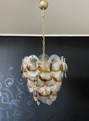 Murano Glass Chandelier with 41 Lattimo Amber Glasses from Mazzega, 1970s-FHZ-1264128