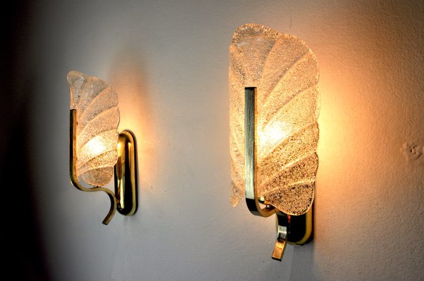 Murano Glass Leaf Sconces by Carl Fagerlund, Germany, 1970s, Set of 2-EJE-1373481