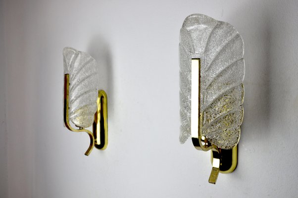 Murano Glass Leaf Sconces by Carl Fagerlund, Germany, 1970s, Set of 2-EJE-1373481