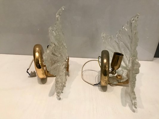 Murano Glass Leaf Shaped Sconces, 1960s, Set of 2-JJC-558810