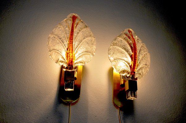 Murano Glass Leaf Wall Lights by Carl Fagerlund, Germany, 1970, Set of 2-EJE-1174554