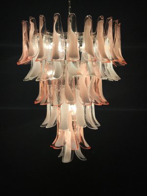 Murano Glass Pink and White Petal Chandeliers, Italy, 1980s, Set of 2-MBH-1032149