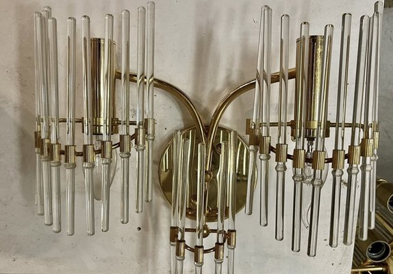 Murano Glass Rod & Brass Sconces, 1970s, Set of 3-JJC-1764670