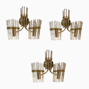 Murano Glass Rod & Brass Sconces, 1970s, Set of 3-JJC-1764670