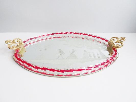 Murano Glass Tray with Romantic Motif, Italy, 1950s-POM-1431549