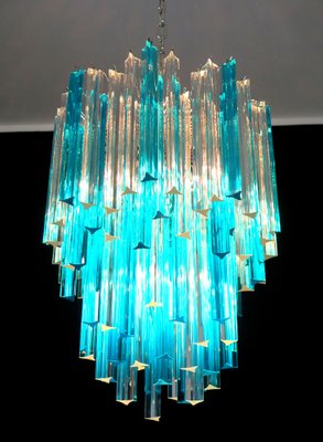 Murano Glass Triedri Chandelier with 92 Transparent and Blue Prisms, 1990s-FHZ-1818549