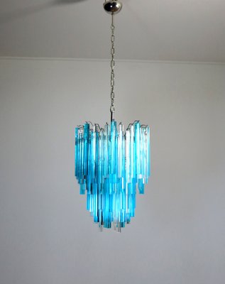 Murano Glass Triedri Chandelier with 92 Transparent and Blue Prisms, 1990s-FHZ-1818549