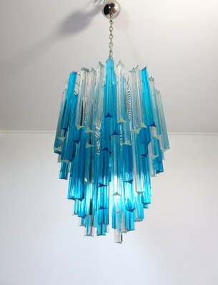 Murano Glass Triedri Chandelier with 92 Transparent and Blue Prisms, 1990s-FHZ-1818549