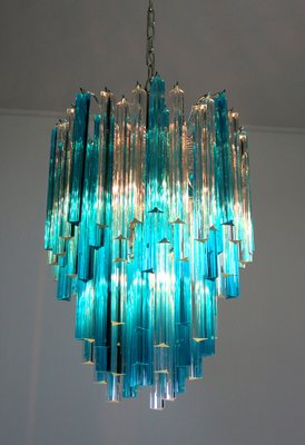 Murano Glass Triedri Chandelier with 92 Transparent and Blue Prisms, 1990s-FHZ-1818549