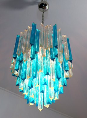 Murano Glass Triedri Chandelier with 92 Transparent and Blue Prisms, 1990s-FHZ-1818549