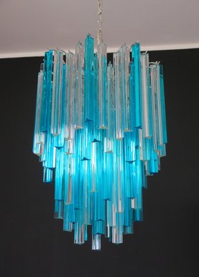 Murano Glass Triedri Chandelier with 92 Transparent and Blue Prisms, 1990s-FHZ-1818549