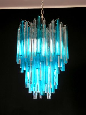 Murano Glass Triedri Chandelier with 92 Transparent and Blue Prisms, 1990s-FHZ-1818549