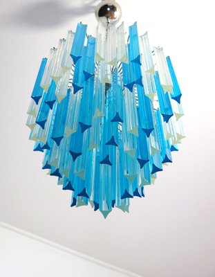 Murano Glass Triedri Chandelier with 92 Transparent and Blue Prisms, 1990s-FHZ-1818549