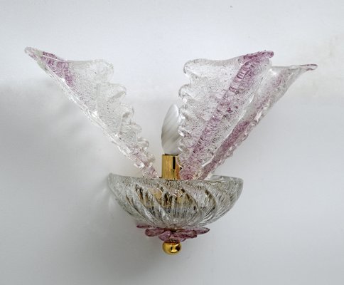 Murano Glass Wall Lamps with Leaves, Italy, 1960s, Set of 2-FER-1404586