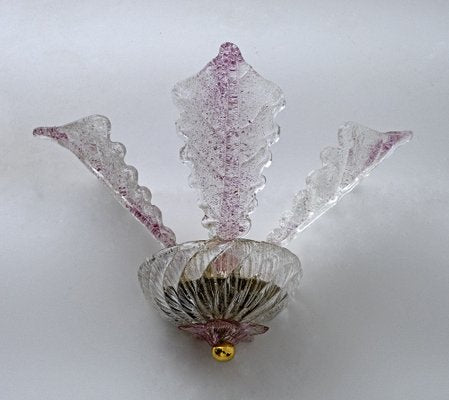 Murano Glass Wall Lamps with Leaves, Italy, 1960s, Set of 2-FER-1404586