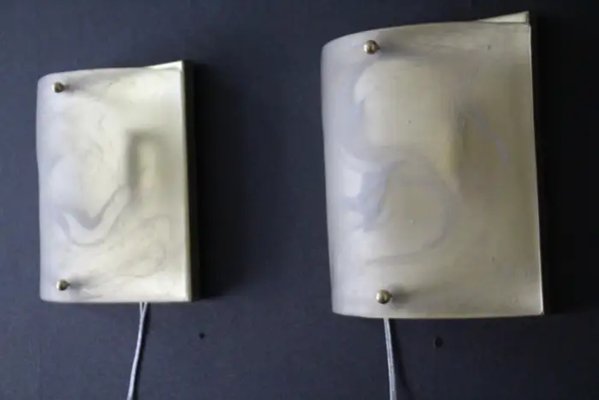 Murano Glass Wall Lights in Alabaster Decor, Shield Shape Wall Lights, 1990s, Set of 2-YF-2029066