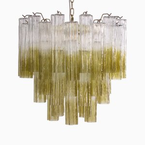 Murano Green and Clear Glass Tronchi Chandelier, 1980s-MPO-2018151