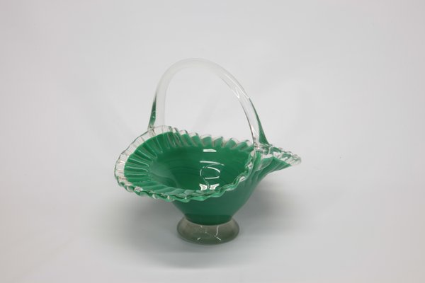 Murano Green Glass Basket, 1980-RAQ-1782998