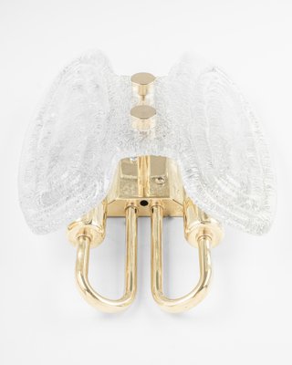 Murano Ice Glass and Brass Sconces attributed to Hillebrand Leuchten, Germany, 1970s, Set of 2-UGR-1410507