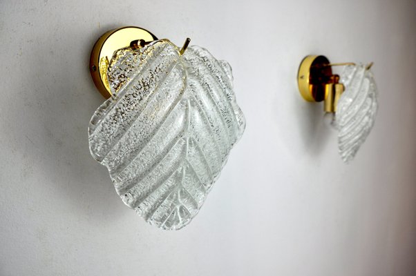 Murano Leaf Sconces from Mazzega, Italy, 1970s, Set of 2-EJE-1373511