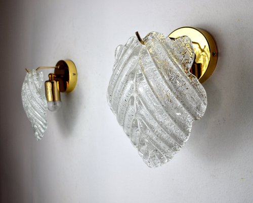 Murano Leaf Sconces from Mazzega, Italy, 1970s, Set of 2-EJE-1373511