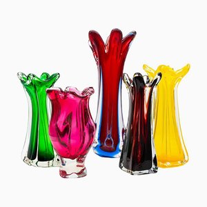 Murano Multi-Coloured Glass Vases, Italy, 1970, Set of 5-VDW-2044216