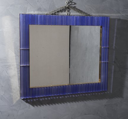 Murano Periwinkle Glass and Brass Wall Mirror, 1980s-UH-1034770