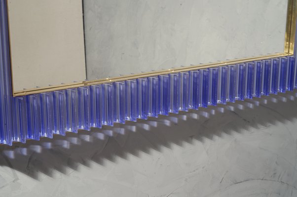 Murano Periwinkle Glass and Brass Wall Mirror, 1980s-UH-1034770