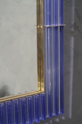 Murano Periwinkle Glass and Brass Wall Mirror, 1980s-UH-1034770