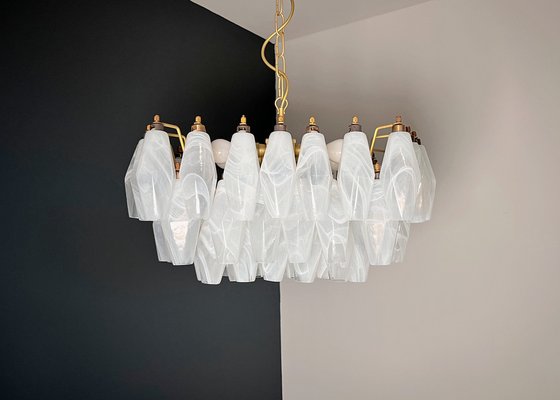 Murano Poliedri Chandelier with White Alabaster Glasses by Carlo Scarpa-FHZ-2041214