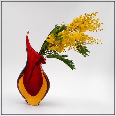 Murano Red Yellow Sommerso Art Glass Vase by Flavio Poli-NYF-2019135