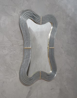 Murano Teal Glass and Brass Wall Mirror, 1990s-UH-1293259