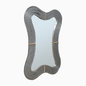 Murano Teal Glass and Brass Wall Mirror, 1990s-UH-1293259