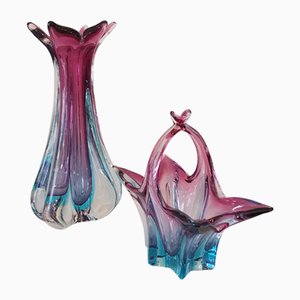 Murano Vase and Bowl with Handle, 1950s, Set of 2-QDP-665644