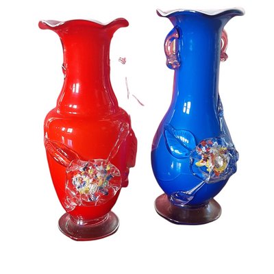 Murano Vases with Intense Blue and Red, Set of 2-TCS-1138607